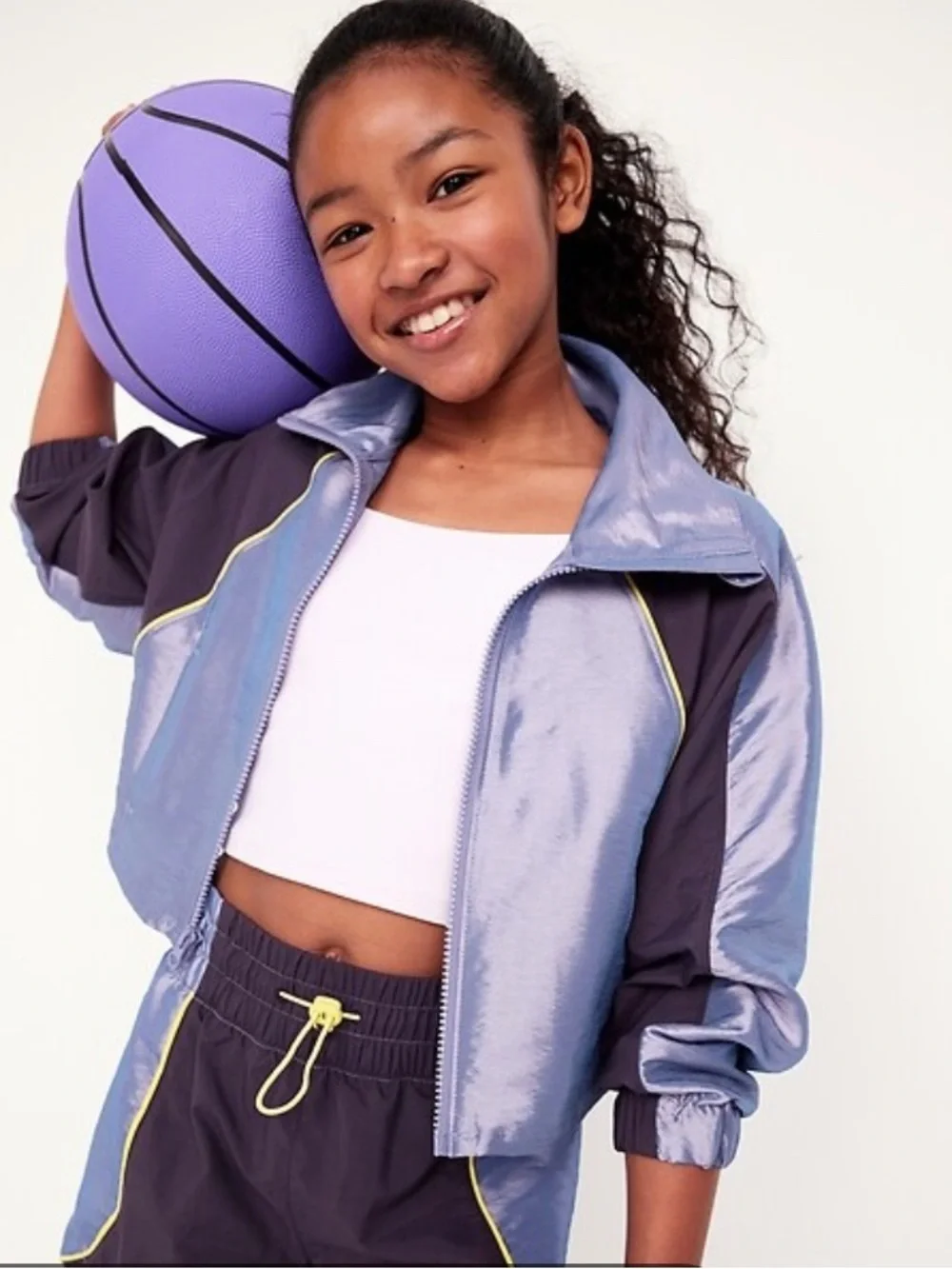 Old Navy Girls Purple Metallic Cropped Jacket with Contrast Trim Size 8 NWT